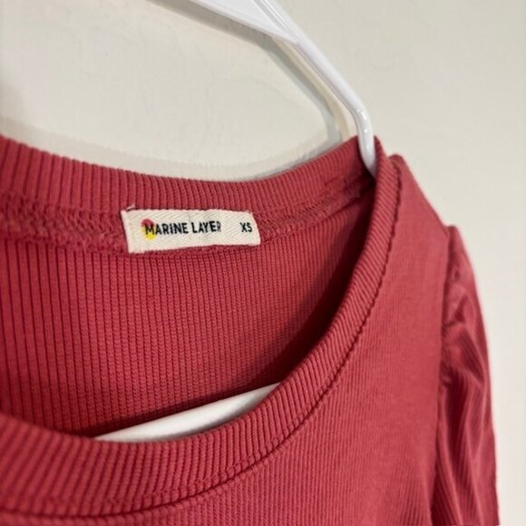 Marine Layer Top Womens XS Puff Sleeve Ribbed Blouse Long Sleeve BOHO - Picture 3 of 5